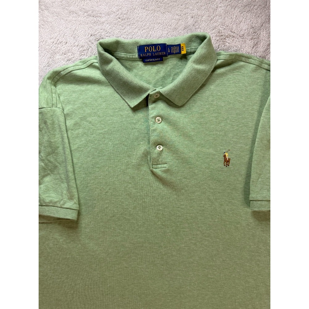 Polo Ralph Lauren Polo Slim Fit Men's Sz L Green Flesh Pony Short Sleeve Shirt